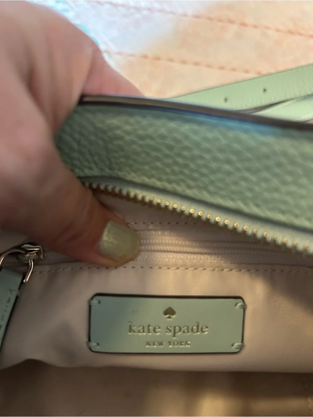Kate Spade Dumpling Pebbled Leather Light Mint Green Crossbody Bag Purse EUC - Picture 8 of 14